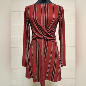 Lily Rose Red and Black Striped Long Sleeve Dress
